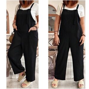 Plus Solid Pockets Adjustable Knot Strap Wide leg Jumpsuit